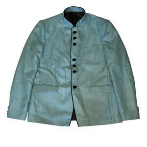 Wintage Bandhgala Blazer Mens 46 Blue Mandarin Collar Jacket Traditional Formal